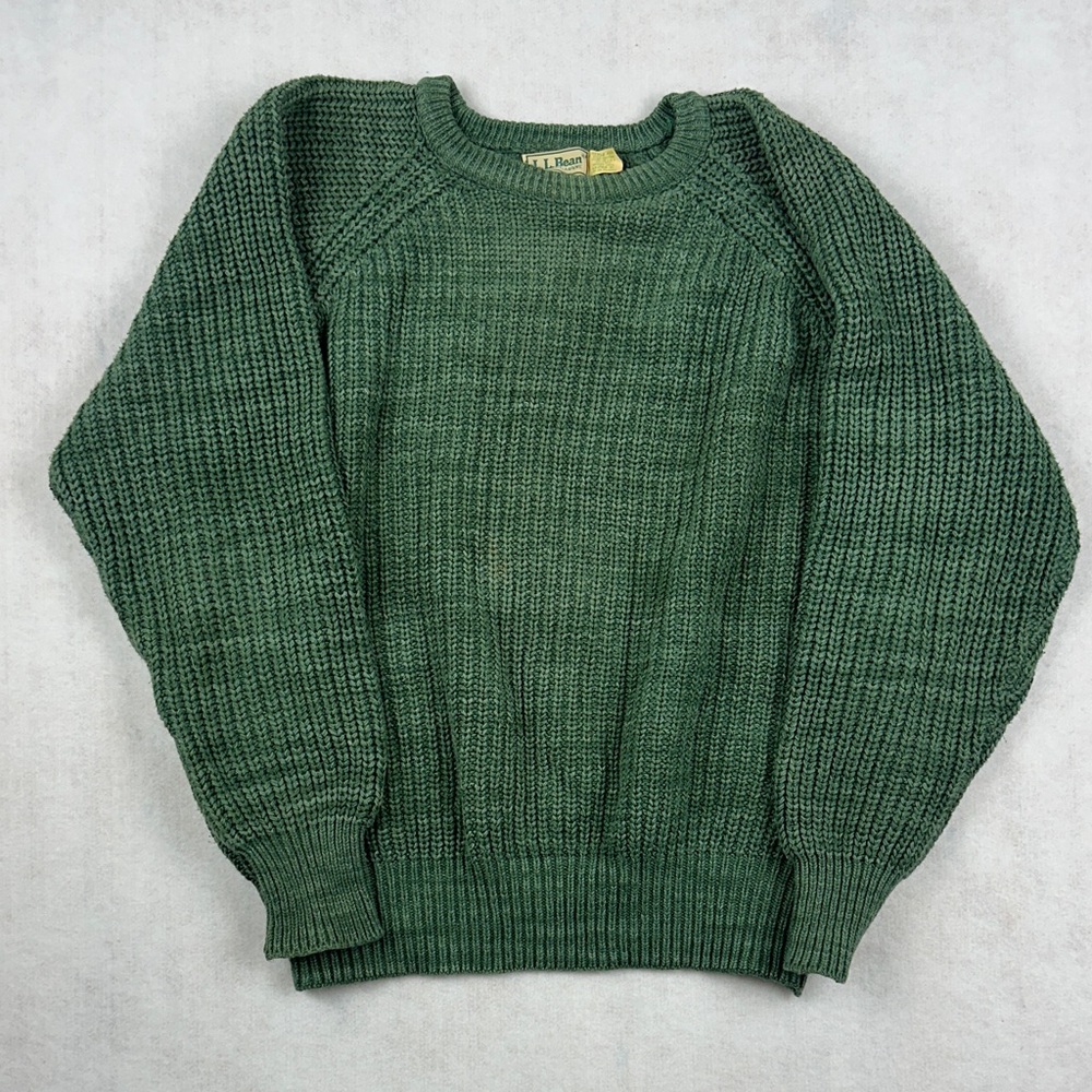 Vintage LL Bean Women’s  Cotton Knit Fisherman Chunky 70s-90s Sweater Green M